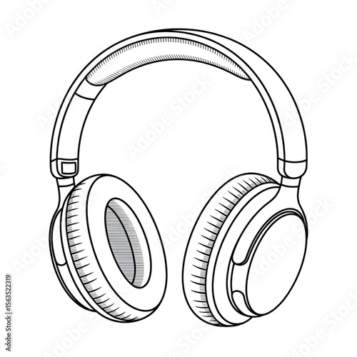 headphones on black background coloring page line art