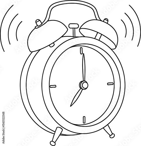 Vintage Ringing Alarm Clock Line Art Illustration Icon