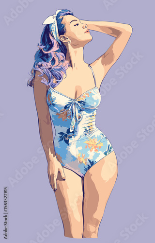 vector girl posing in swimsuit .Generative AI
