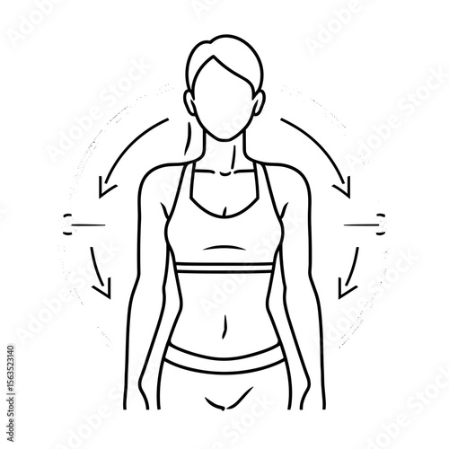 vector girl takes measurements of her figure with black lines on white background .Generative AI