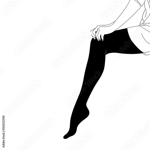 vector female leg in stockings lines on white background .Generative AI