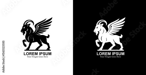 Winged goat logo design with modern style