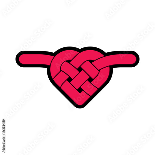 Red heart with knot on white background. Celtic knots love hearts symbol vector illustration.