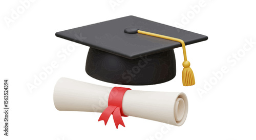 3d graduation cap and diploma