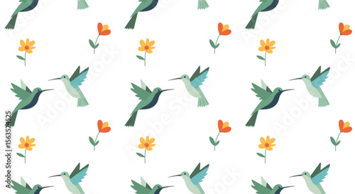 Charming hummingbird and flower pattern for nature lovers and garden enthusiasts