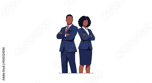 Professional business partners standing back to back ready for corporate success