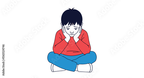 Child expressing sadness and discomfort with hands on cheeks