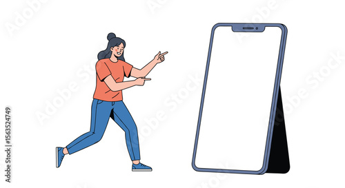 Creative person working on a large mobile device display with digital drawing tools and engaging technology presentation concepts