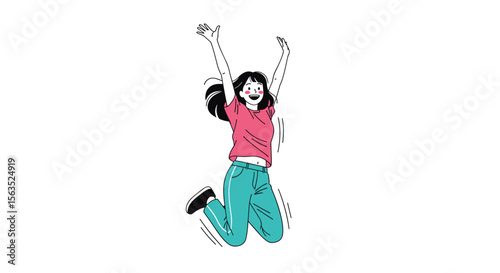 Joyful young woman leaping high in the air expressing pure excitement and enthusiasm with open arms and a wide smile