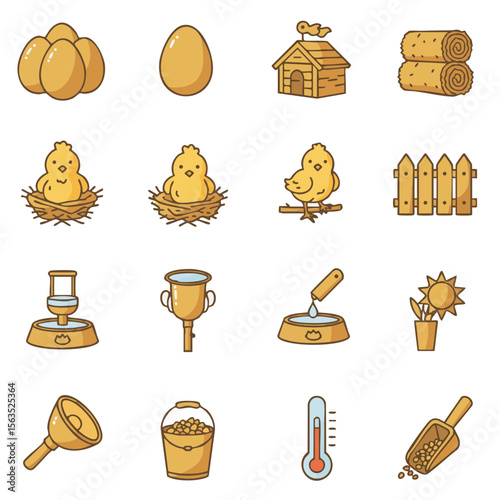 Duotone Chicken Coop Icon Set in Beige and Yellow Gradient Style
