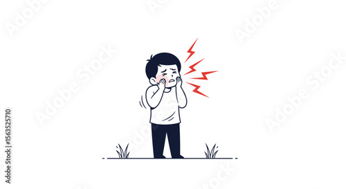 A child experiencing intense toothache and discomfort holding their jaw in pain as lightning bolts emanate from the affected area