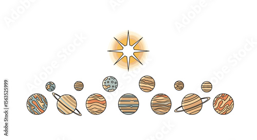 Captivating collection of celestial bodies orbiting a luminous star creating a cosmic display