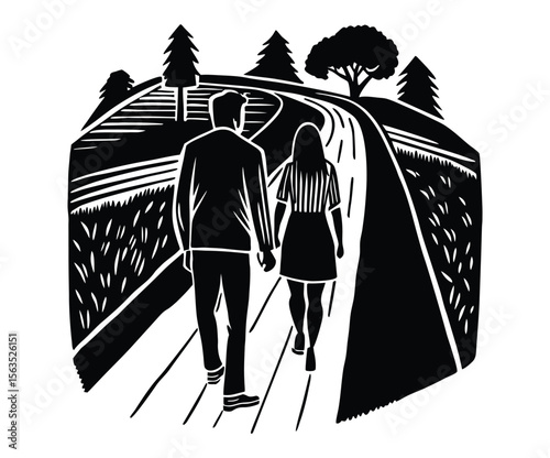 Dad Holding Daughter’s Hand  Fatherhood Silhouette Vector for Family Love Concepts.