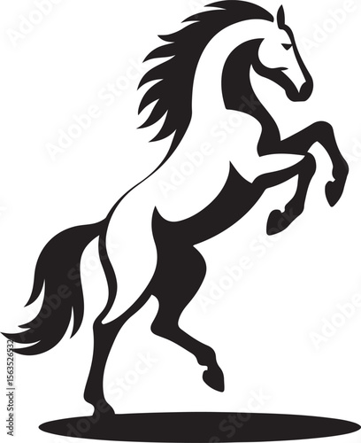 Rearing horse silhouette powerful black pose, Bold stallion illustration in vector form