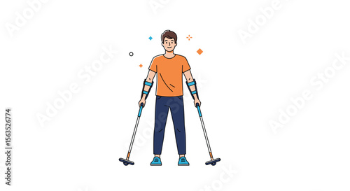 Man with prosthetic arms holding cleaning equipment ready for work
