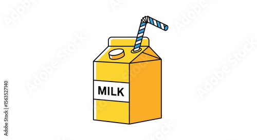 Illustrated carton of milk with a straw for drinking fresh dairy beverage