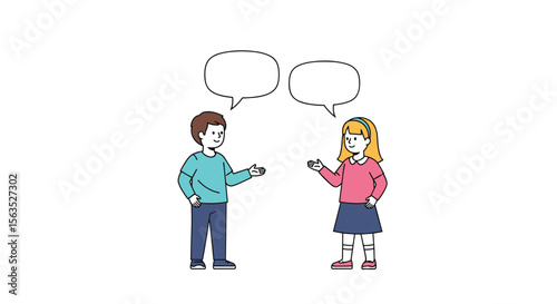 Children expressing ideas through dialogue and communication bubbles illustrating conversation and understanding between youngsters