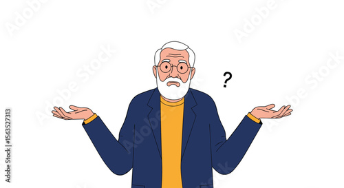 Older gentleman with confused expression and raised hands questioning uncertainty