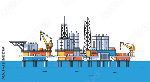Offshore oil rig platform industrial energy extraction deep sea production facility marine exploration structure exploration equipment supply vessel