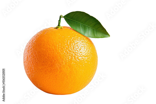 Fresh orange with green leaf isolated on transparent background