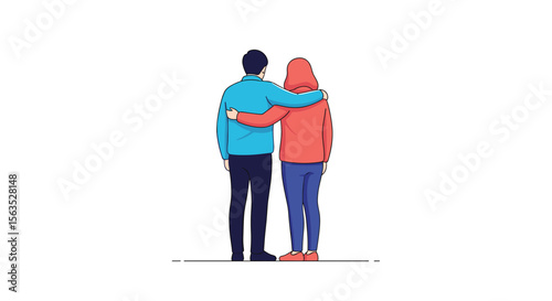 Two friends standing together with arms around each other showing support and companionship