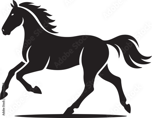 Elegant silhouette of running horse motion, Horse in stride black vector graphic
