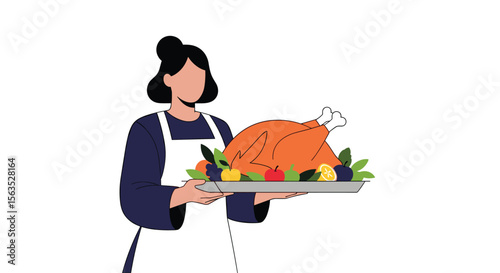 A person proudly presents a deliciously roasted golden brown turkey decorated with fresh fruits and greens on a platter for a festive meal