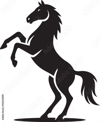 Powerful black horse silhouette bold stance, Dominant stallion in striking silhouette