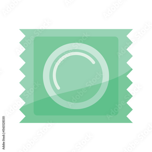 A green condom in a package. Hand drawn vector image