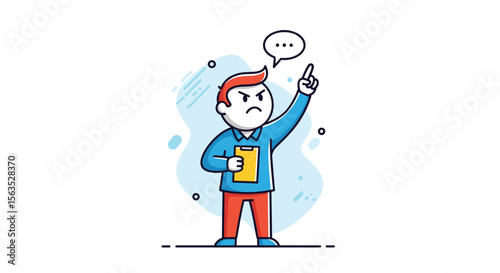 An angry coach directs athletes with a clipboard and a finger pointed upwards