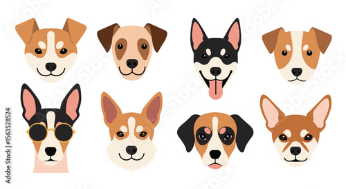 Collection of adorable dog heads featuring various breeds and expressions for cute pet art
