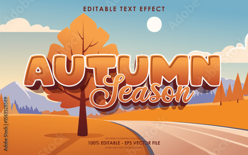 Editable Autumn season 3D text effect with illustration of dry leaves