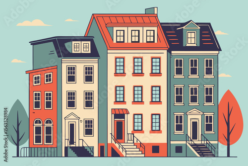 Charming Row of Colorful Townhouses