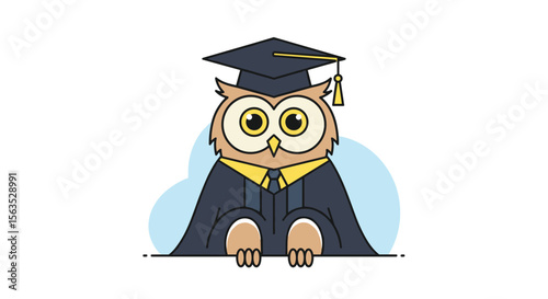 Wise owl graduate in academic robes ready for a bright future and success