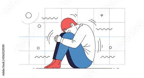 Anxiety disorder symptom illustration depicting a person in distress and trembling due to overwhelming emotional stress and mental health challenges