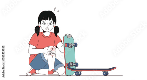 Little girl falls on skateboard and hurts her knee painful injury accident on street