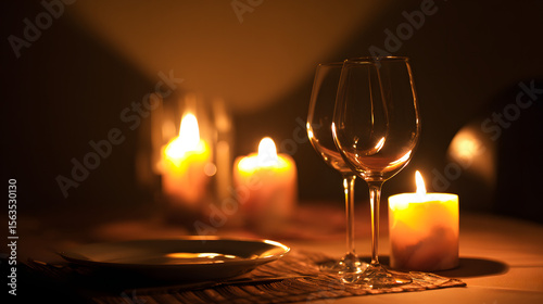 A romantic candlelit dinner with wine and fine dining, evoking love and intimacy