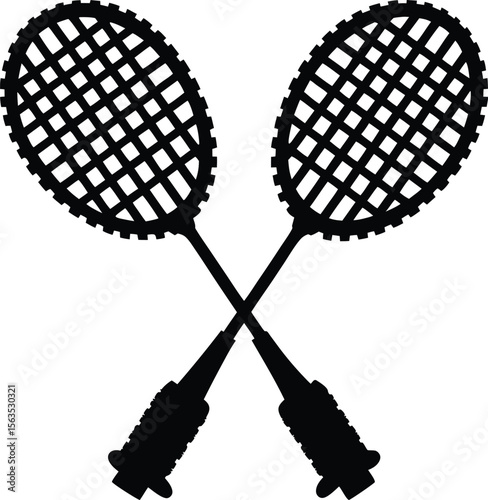 Two Badminton Rackets Crossed Silhouette for Sports and Recreation Imagery