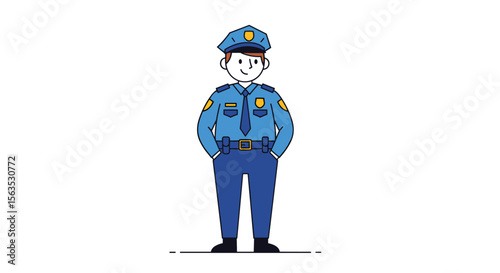 Friendly police officer standing calmly ready to serve and protect the community