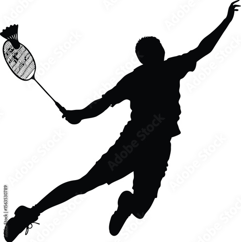 Silhouette of a Badminton Player Jumping and Hitting the Shuttlecock