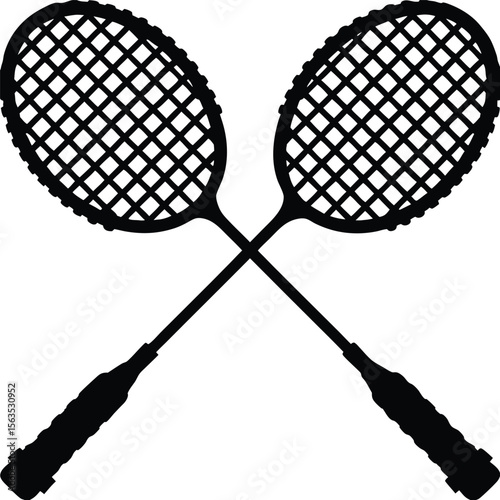 Silhouette of Two Crossed Badminton Rackets for Sports and Recreation