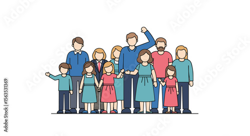 A diverse group of people standing together in a unified and happy manner