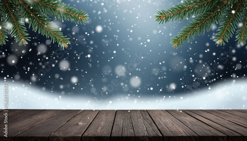 Christmas background - wooden tabletop and copy space.