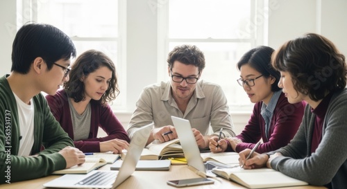Diverse group of students collaborate on a project indoors