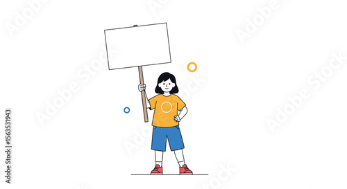 Young person holding a blank protest sign demonstrating social activism and civic engagement with simple graphic elements