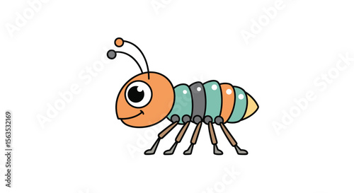 An adorable cartoon ant character with segmented body and friendly eyes for educational or playful content