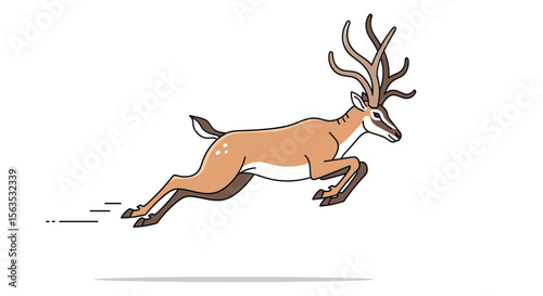 Majestic antelope running swiftly across a white background capturing its graceful movement
