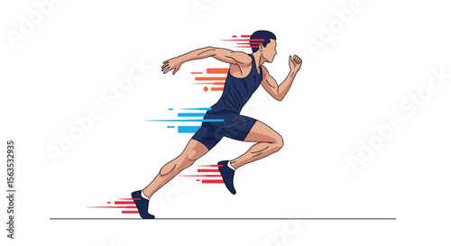 Athlete sprinting with vibrant energy streaks illustrating speed and motion during a competitive race