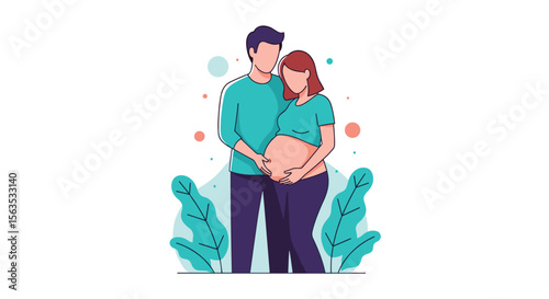Happy expectant couple embracing belly showing new life growth together