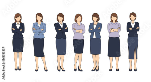 Professional women in business attire standing confidently together